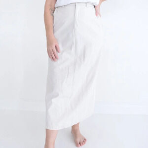 Vintage Eddie Bauer Beige Solid High Waist Pleated Button Front A Line Skirt 8